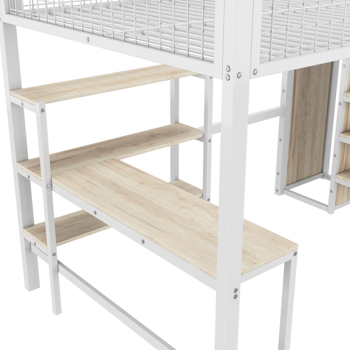 HOCHBETT mit Schreibtisch 140/200 cm in Weiß – mit Regalen und Kleiderschrank - Weiß, Metall (140/200cm) - BEAOK