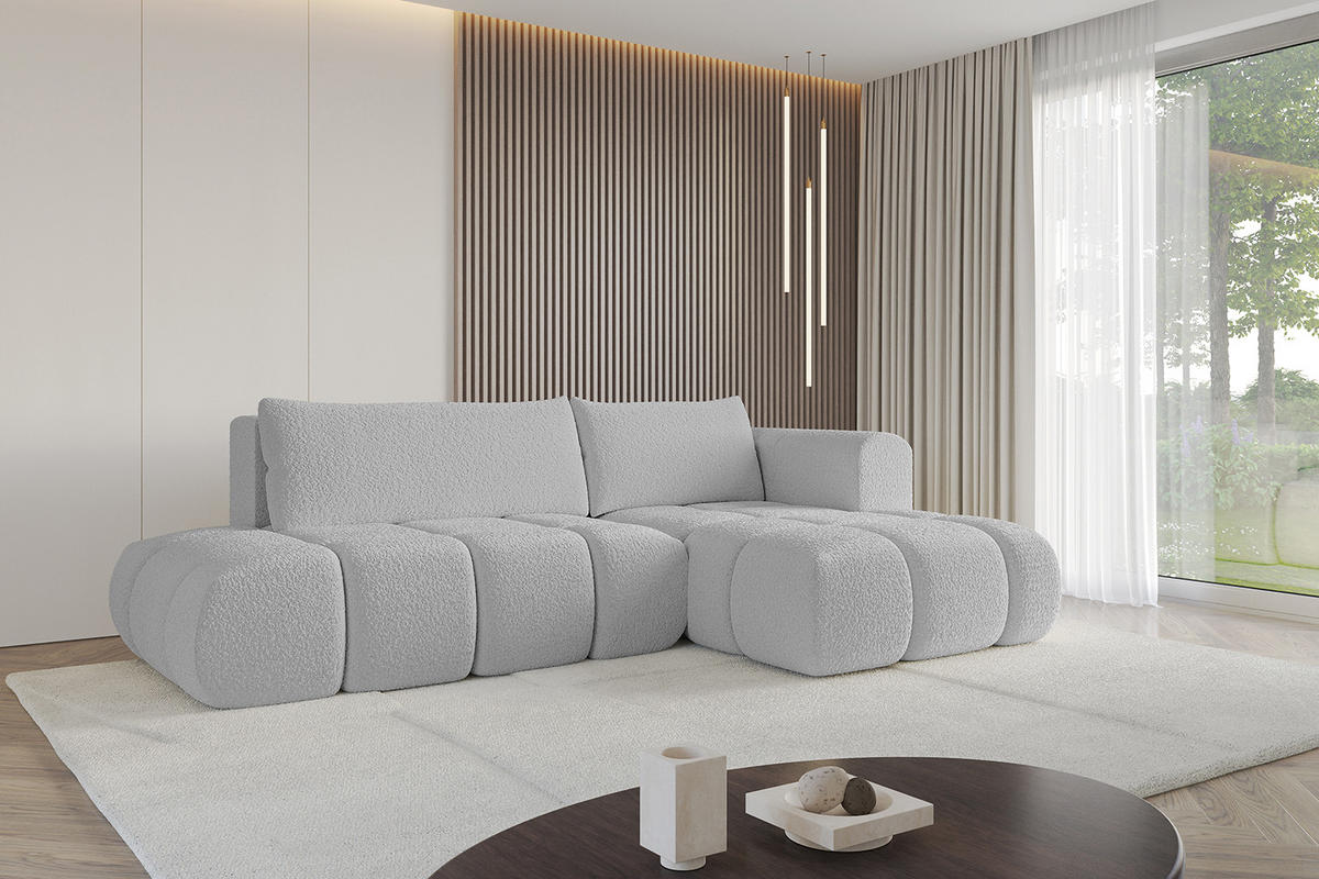 ECKSOFA Ottomane Rechts CLOUD-L 289x180x40 Hellgrau Bouclé - Hellgrau, Holzwerkstoff/Kunststoff (289/180cm) - ALTDECOR