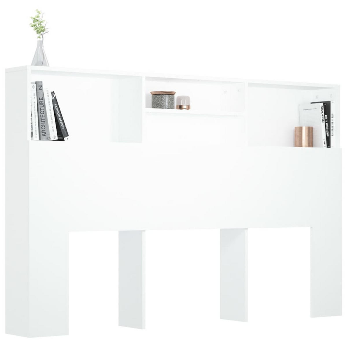 BETT-KOPFTEIL Mit Ablagen Weiss 160/19/103,5 Cm - Weiß, Holzwerkstoff (19/103.5/160cm) - vidaXL