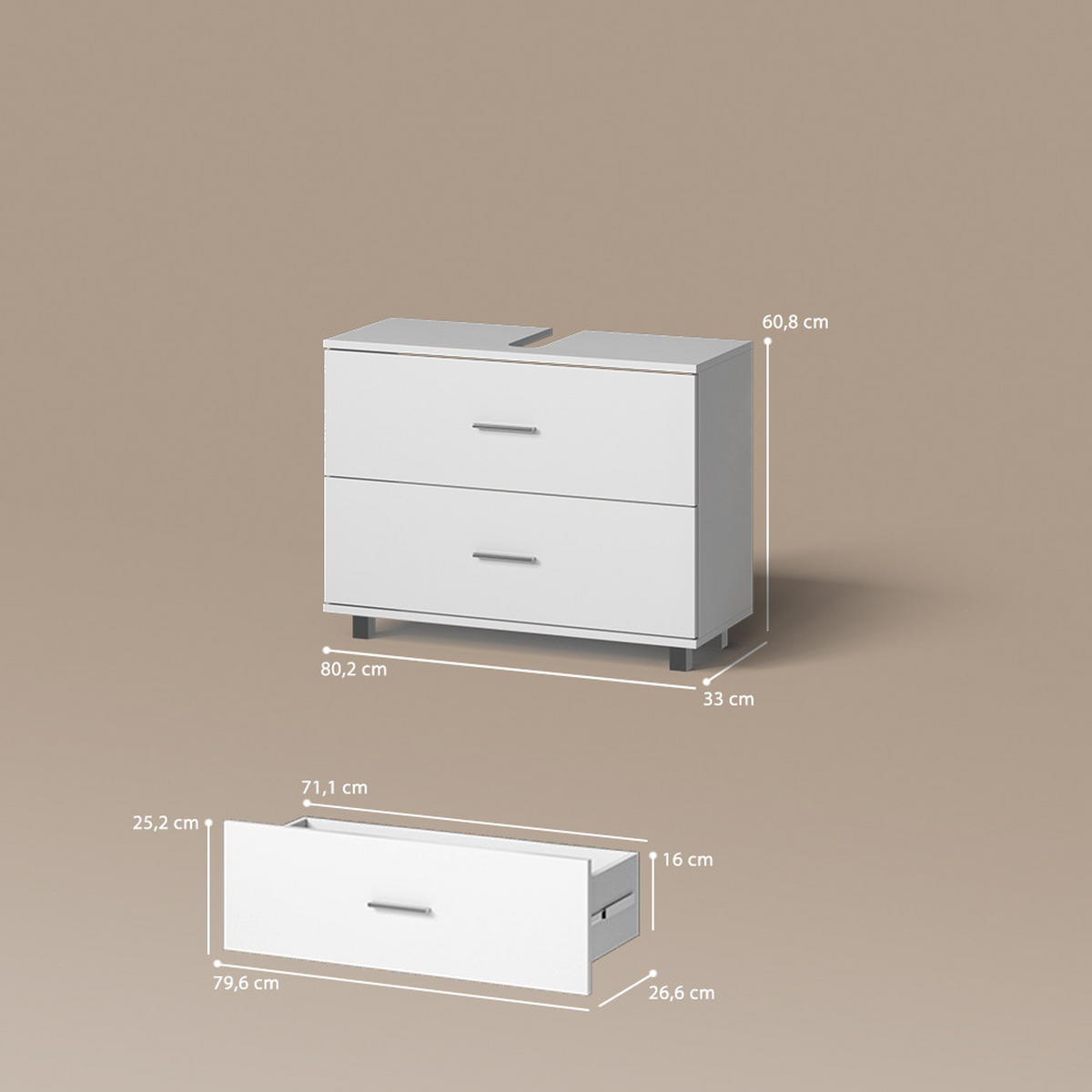 WASCHBECKENUNTERSCHRANK Eisak Weiß 80 x 60.8 cm - Weiß, Holzwerkstoff (80/60.8/33cm) - Livinity®