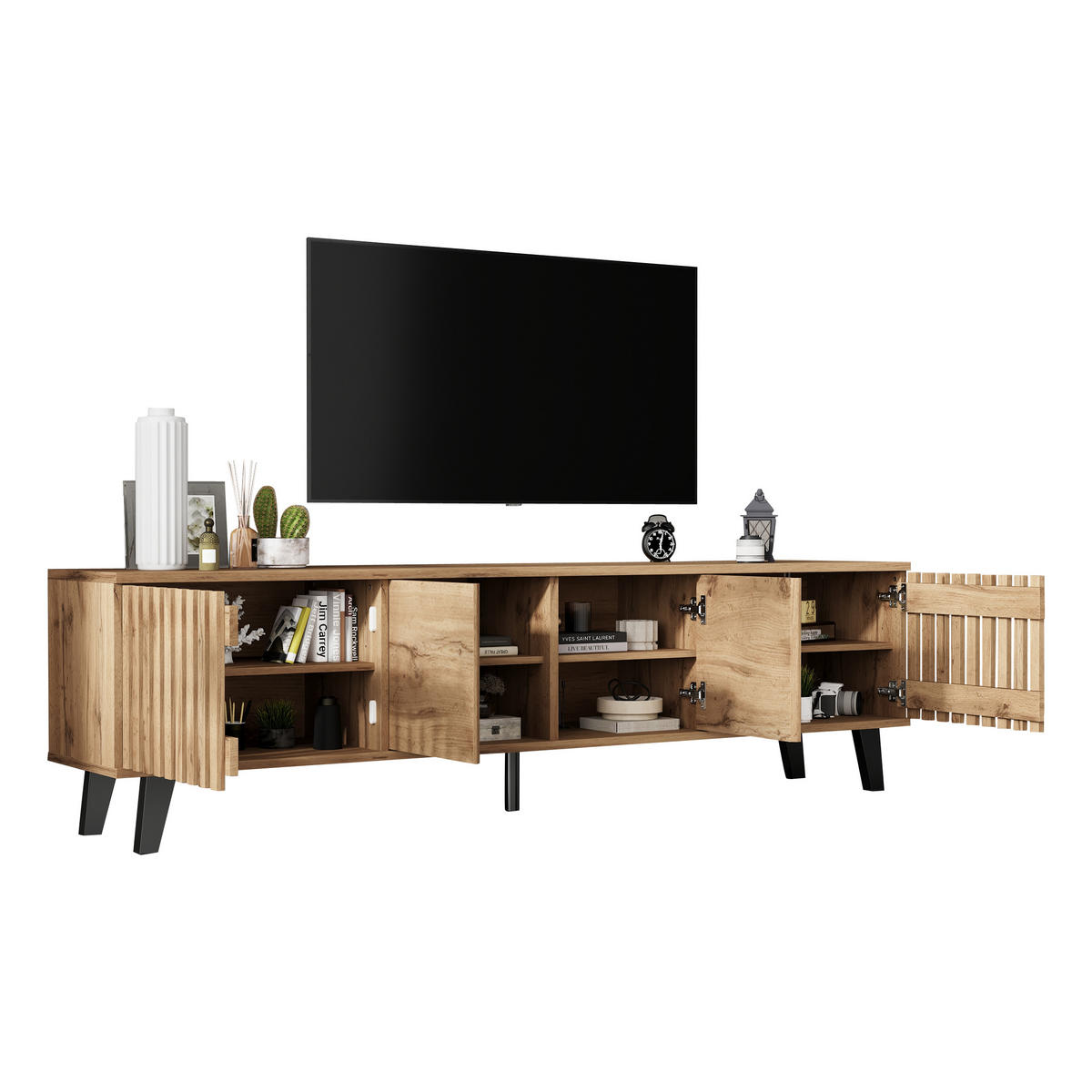 LOWBOARD Holzoptik mit Belüftungstüren und Stauraum Spanplatte Natur 180/40/50 Wohnzimmermöbel - Naturfarben, Holzwerkstoff/Kunststoff (180/55/40cm) - EVRYAE
