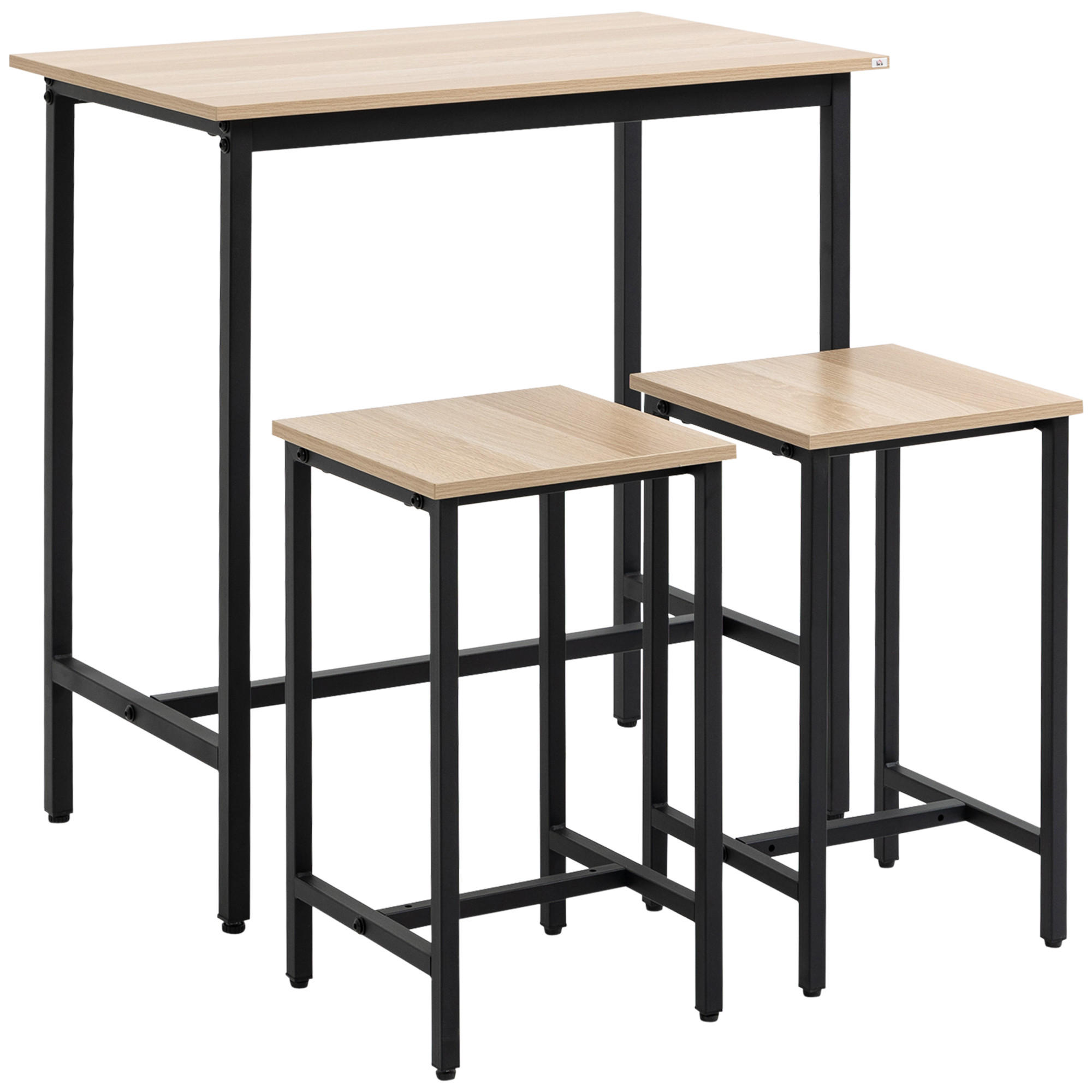 BARTISCH-SET, Spanplatte, Natur+Schwarz - Naturfarben, Kunststoff (50/85/80cm) - HOMCOM