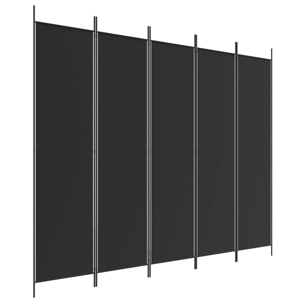PARAVENT 5-TLG. Schwarz 250x200 cm Stoff - Schwarz, Textil (250/200/2cm) - furnicato
