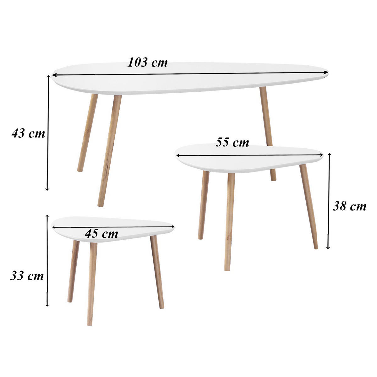 BEISTELLTISCH in weiß und in Holzoptik - 3er set - 103/50/42 cm - Weiß, Holzwerkstoff (103/50/42cm) - Calicosy