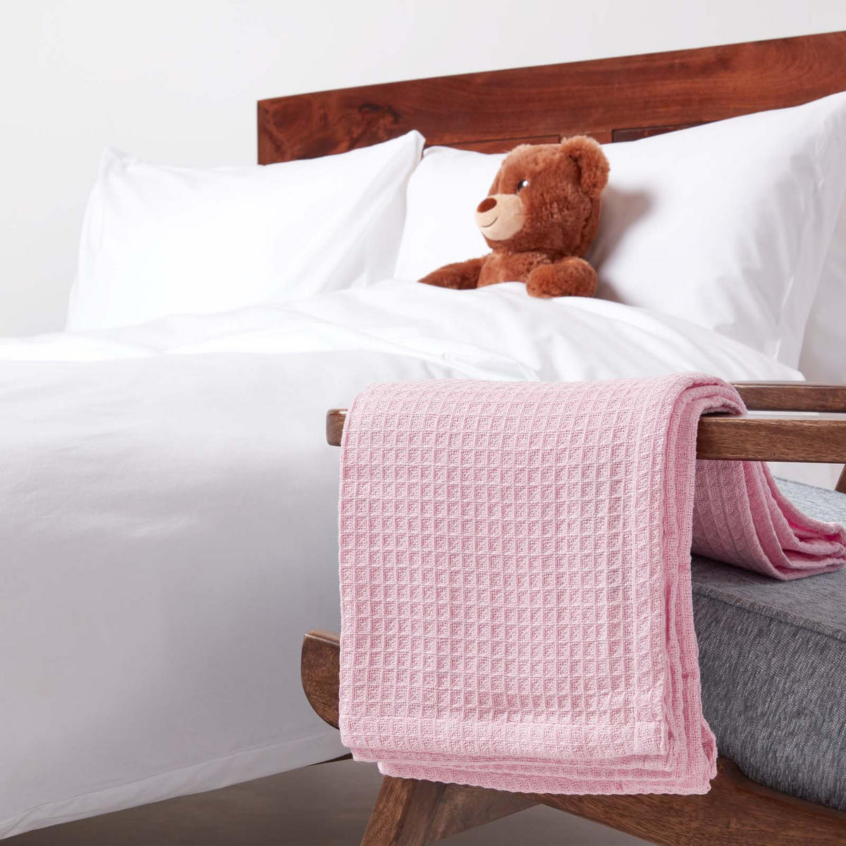 BABYDECKE Waffelpiqué 90/110 cm, Bio-Baumwolle - Rosa, Textil (90/112cm) - Homescapes
