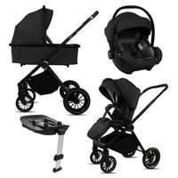 KINDERWAGEN Castor 4in1 Schwarz Babywanne, Reisebuggy, Autositz, Isofix Basis - Schwarz, Textil/Metall (58/98cm) - BabyLux
