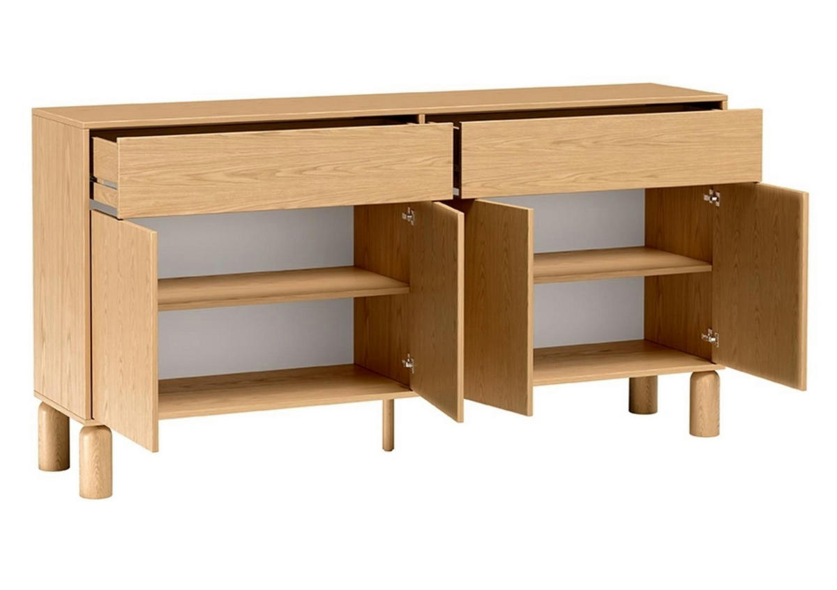 KOMMODE Sanden Eiche, zweitürige Sideboard mit Schubladen - Eichefarben, Holzwerkstoff (180/92/41cm) - Bettso