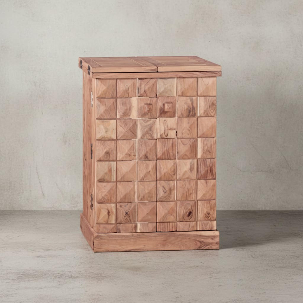 BARSCHRANK aus Massivholz mit Türen und integrierter Weinaufbewahrung SAAR, Beige 65x50x91 cm - Beige, Akazienholz/Holz (65/91/50cm) - KADIMA DESIGN