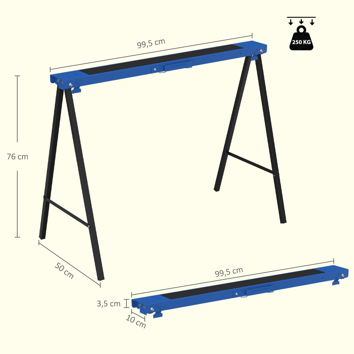 ARBEITSBOCK 2er Set Metall Kunststoff Blau - Blau, Metall (99.5/50/76cm) - DURHAND