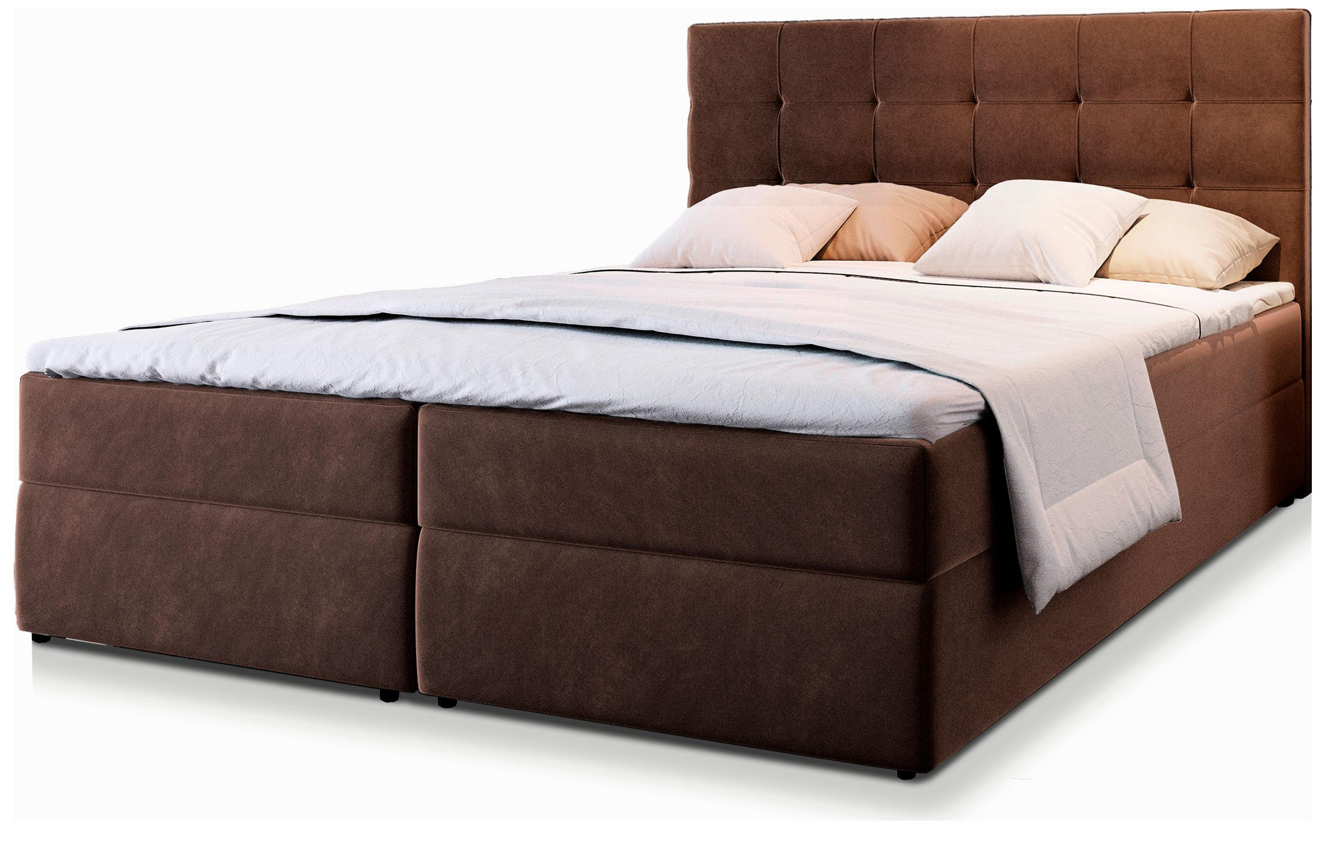 BOXBETT GLOS 180x200 cm mit Matratze und Topper - Braun - Braun, Holz (180/200cm) - MASSENO