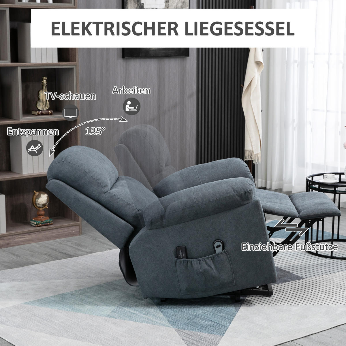 SESSEL mit Aufstehhilfe, Grau - Grau, Kunststoff (99/103/89cm) - HOMCOM