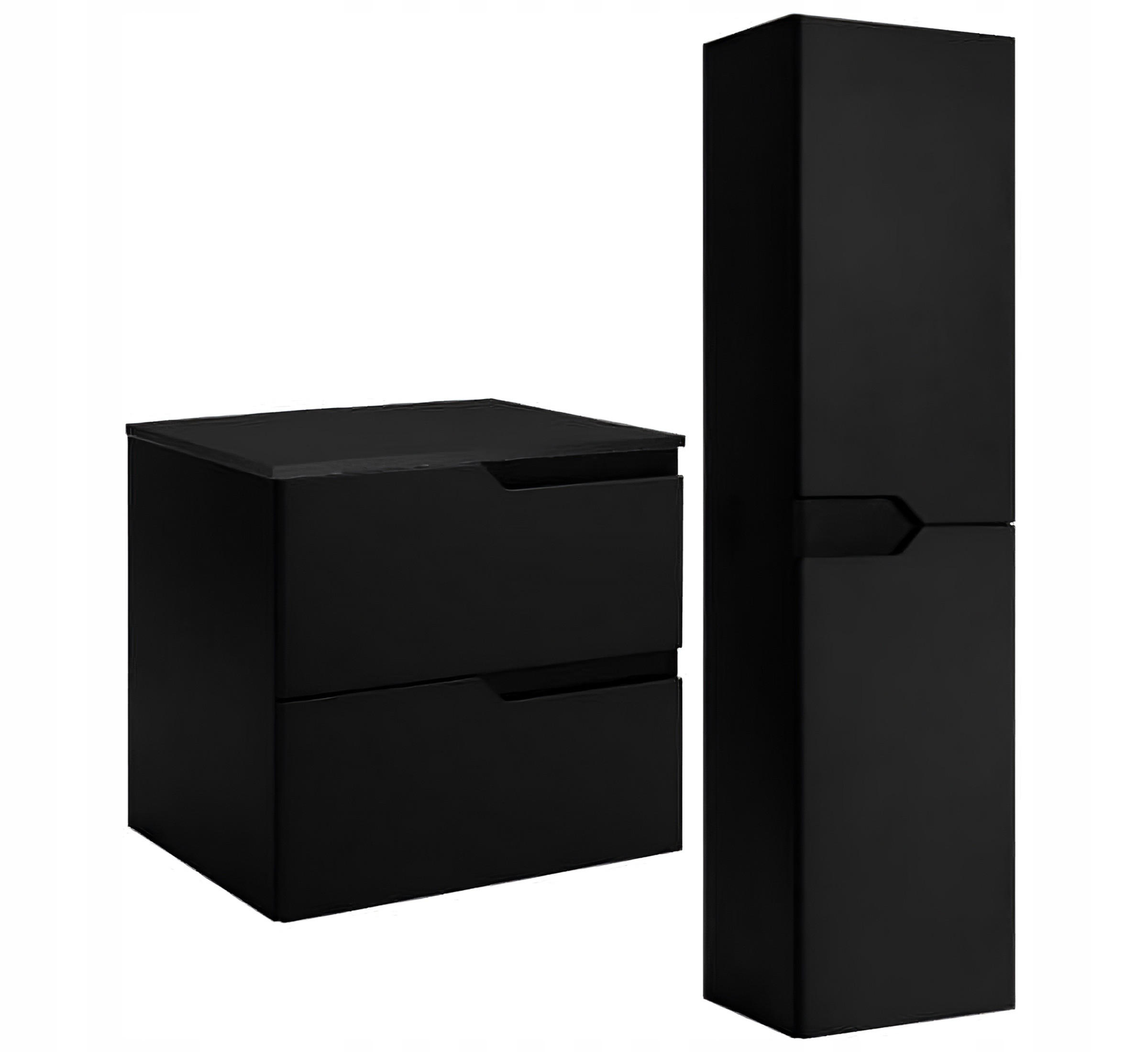 WASCHBECKUNTERSCHRANK + HÄNGESÄULE MODERN 80 cm + Kolomkast 136 cm mit Arbeitsplatte Farbe: Schwarz - Schwarz - Schwarz, Holzwerkstoff (80/57/46cm) - Rodan