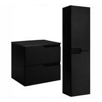 WASCHBECKUNTERSCHRANK + HÄNGESÄULE MODERN 80 cm + Kolomkast 136 cm mit Arbeitsplatte Farbe: Schwarz - Schwarz - Schwarz, Holzwerkstoff (80/57/46cm) - Rodan