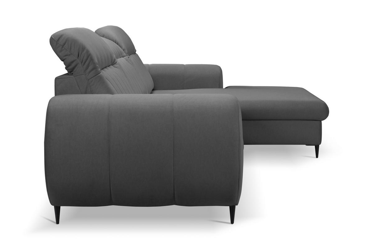 ECKSOFA PURO R-S Grau Plüsch-Stoff mit Schlaffunktion - Grau, Holz (275/166cm) - MASSENO