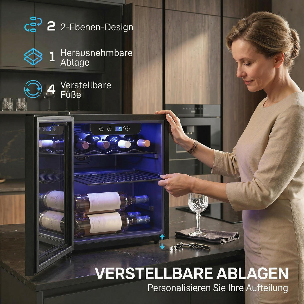 WEINKÜHLSCHRANK Stahl Schwarz - Schwarz, Metall (41.5/46.5/43cm) - HOMCOM