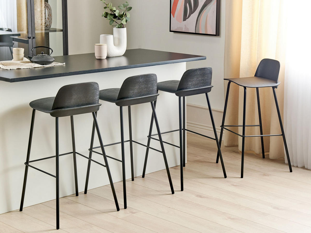 BARHOCKER 4er-Set Kunststoff Schwarz Mora - Schwarz, Kunststoff/Metall (48/90/35cm) - Beliani