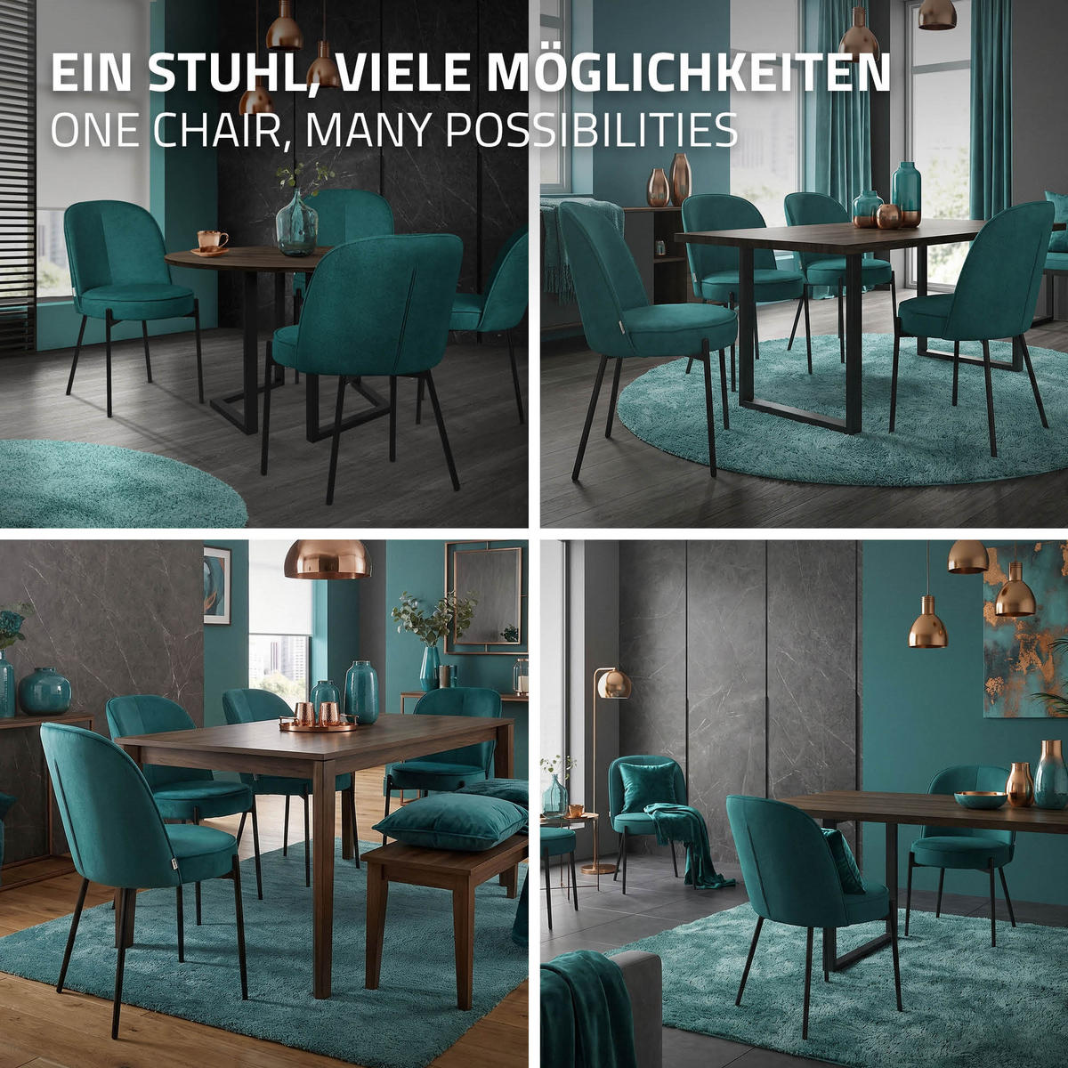 ESSZIMMERSTUHL 2er Set Petrol mit Stoffbezug - Petrol/Schwarz, Textil/Metall (50/83/63cm) - ML-DESIGN