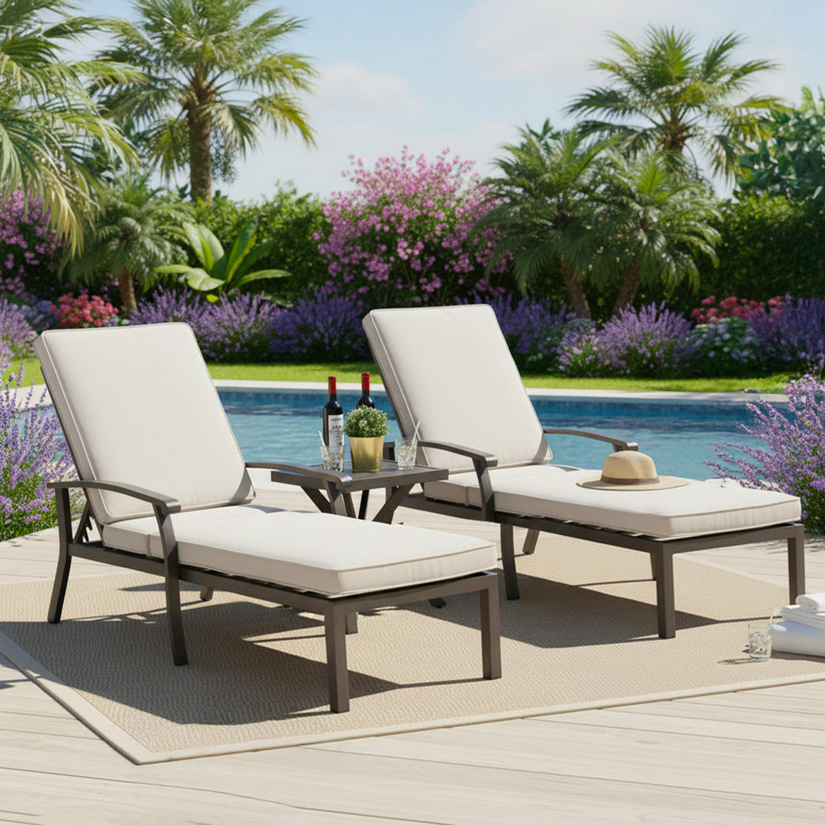 SONNENLIEGE 204 cm Aluminium Dunkelgrau Verstellbare Relaxliege mit Polster - Beige, Metall (58/100/204cm) - Urban Meuble