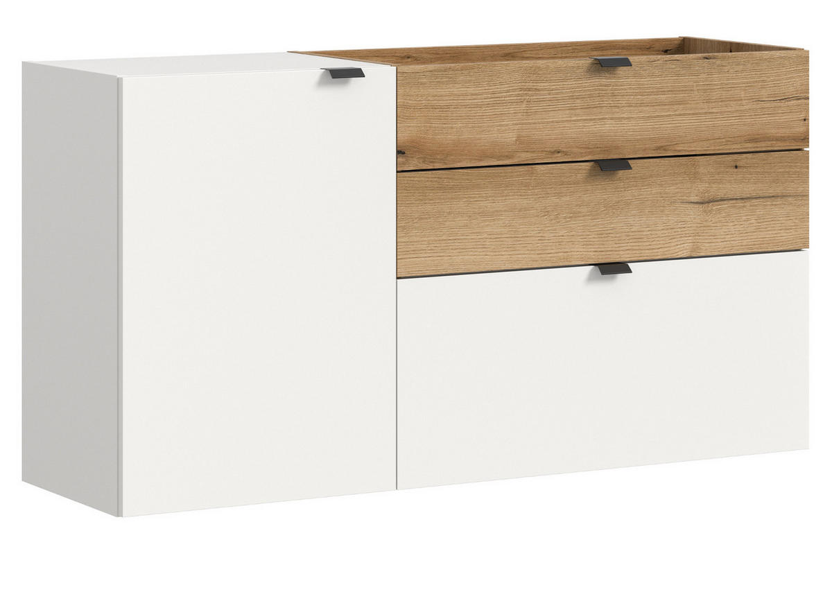 SCHUHSCHRANK weiß, Evoke Eiche 120 cm, Flur Kommode hängend mit Soft-Close - Eichefarben/Schwarz, Holzwerkstoff/Kunststoff (120/64/37cm) - Inn.Furn