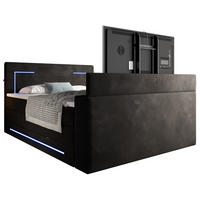 BOXSPRINGBETT Monaco schwarz 180/200 cm H2/H3 Samt mit TV-Lift - Schwarz, Textil (180/200cm) - wonello