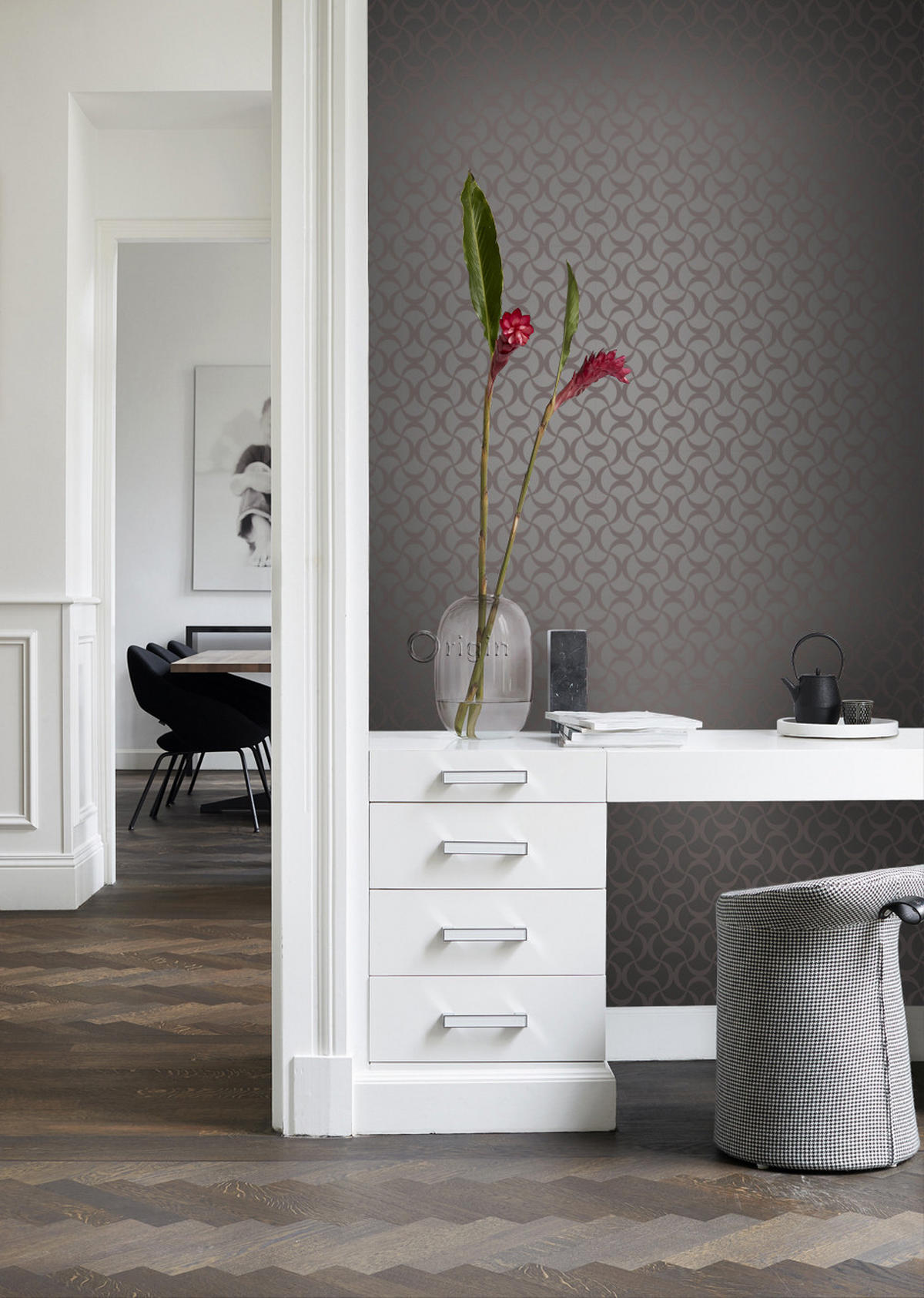 TAPETE grafisches Muster 53 cm x 10.05 m - Grau, Papier (53/1000cm) - Origin Wallcoverings