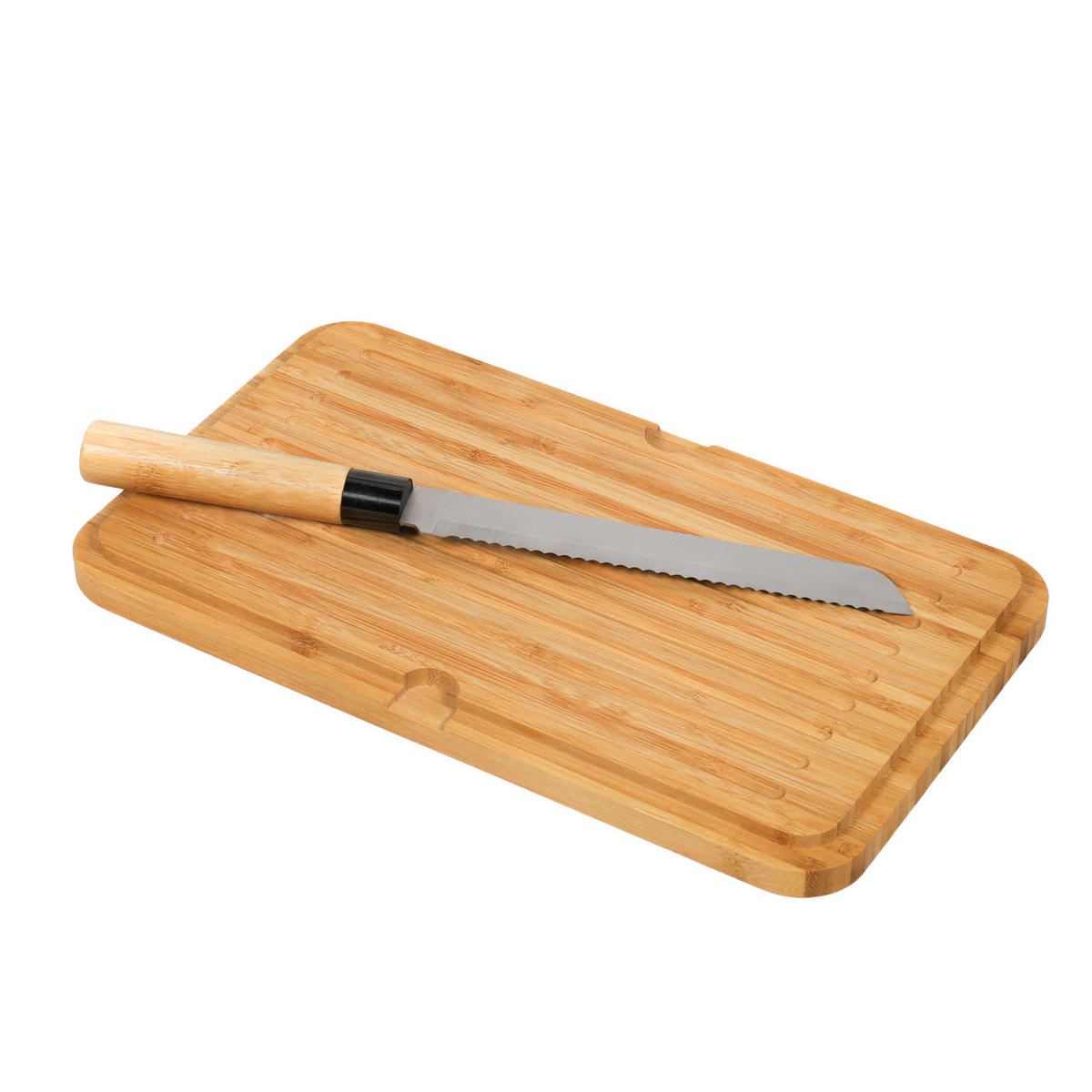 BROTKASTEN mit Bambusdeckel und Brotmesser 34,8/20/15,5 cm - Weiß, Naturmaterialen (20/15.5/34.8cm) - Kesper