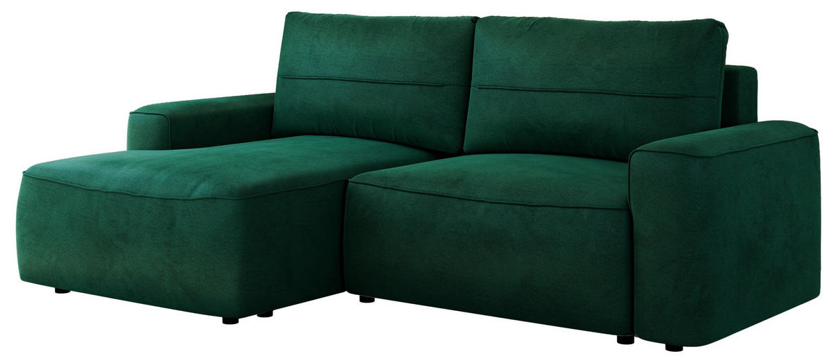 ECKSOFA BELLUNO L Dunkelgrün Velvet - Links - Dunkelgrün/Schwarz, Textil (144/233cm) - MKS