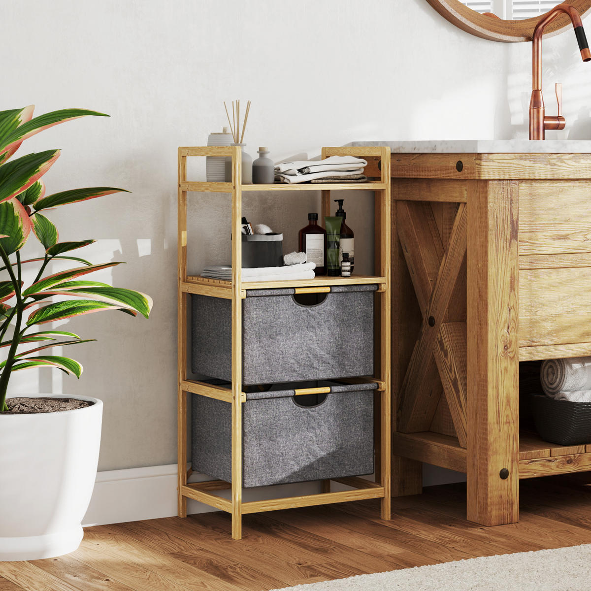 WÄSCHEKORB 35,4 L Wäschesammler, Natur - Naturfarben, Naturmaterialien (34/96/44cm) - HOMCOM