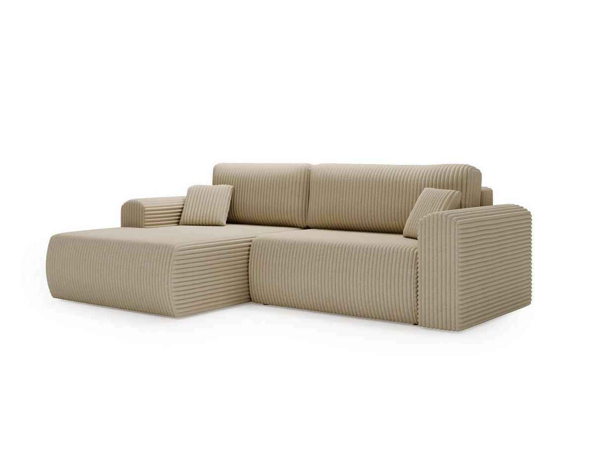 ECKSOFA Linea Creme, Sofa mit Schlaffunktion, linke seite - Creme, Holzwerkstoff/Textil (257/177cm) - Bettso