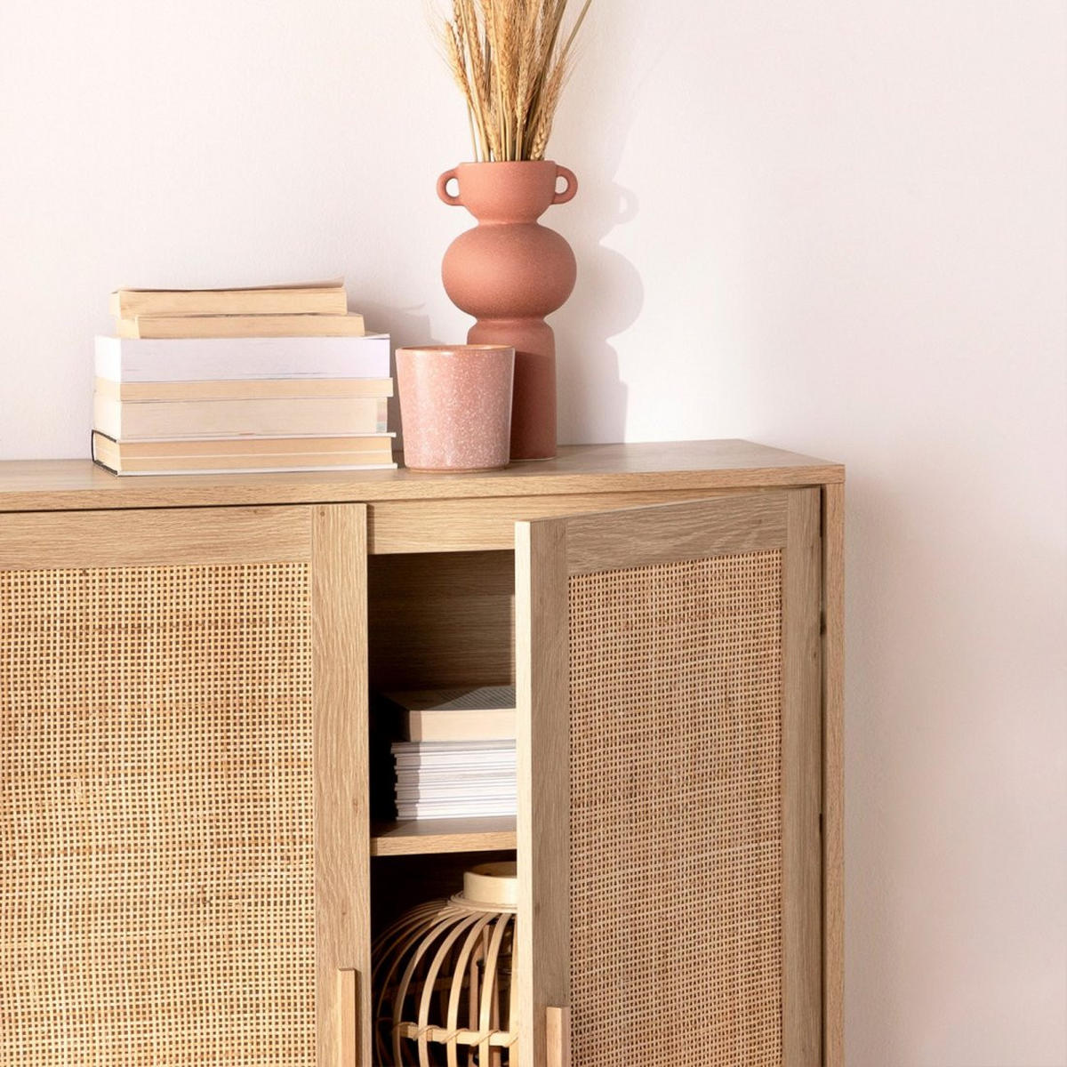 VITRINENSCHRANK DOPPELTER Tahiti Natürlich 80 cm x 110 cm - Naturfarben, Holzwerkstoff (80/110/34cm) - Klast Home