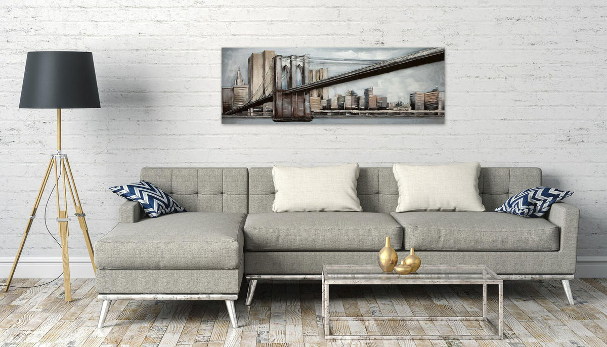 METALLBILD Grau 144/44 cm - Blau/Grau, Metall (144/44cm) - KUNSTLOFT