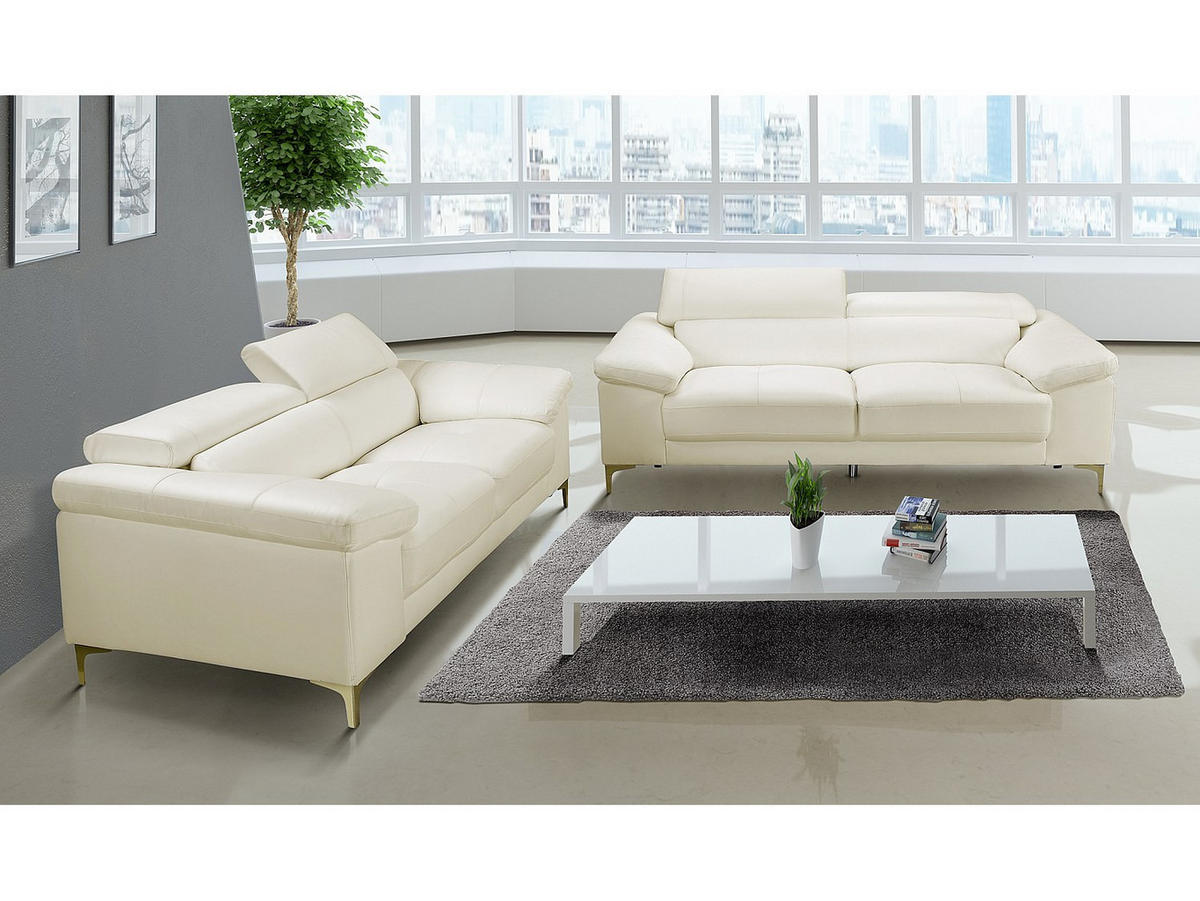 LEDERSOFA 3-Sitzer - Weiß - SOLANGE - Weiß, Leder (210/73/103cm) - Vente-Unique
