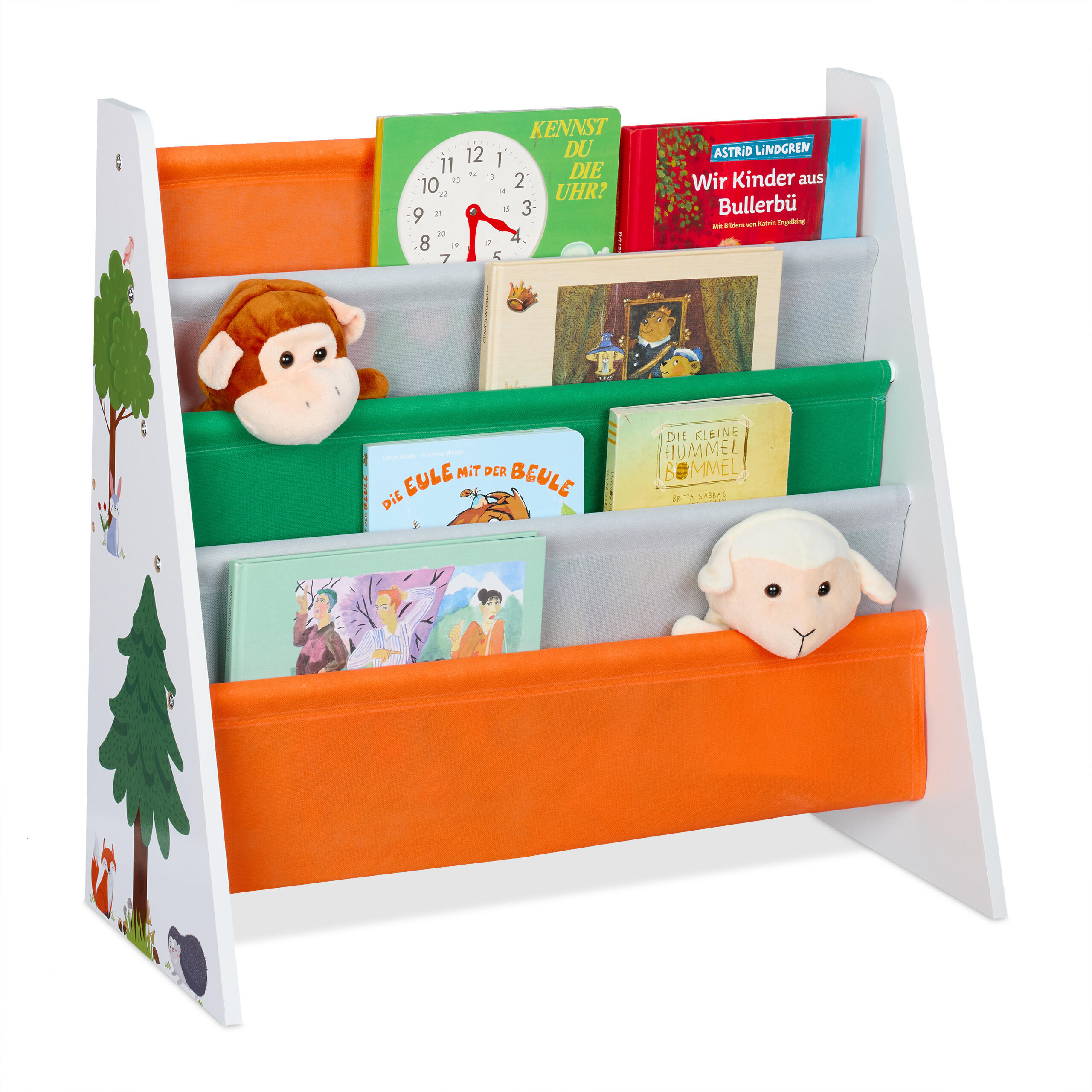 KINDERBÜCHERREGAL - Multicolor, Holzwerkstoff/Textil (62.5/60/28cm) - Relaxdays
