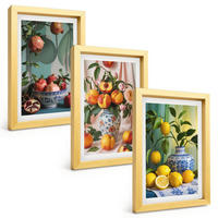BILDER SET 3er Set - 20x30 cm Goldrahmen - Granatäpfel, Pfirsiche, Zitronen - Goldfarben, Kunststoff (20/30cm) - TULUP