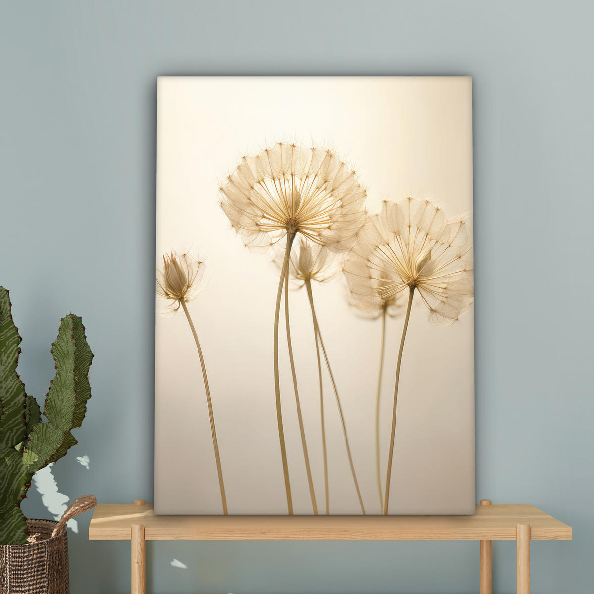 LEINWANDBILD Sonnenlicht - Löwenzahn - Botanisch - Blumen Wandbild Wohnzimmer 60x80 cm - Creme, Textil (60/80cm) - MuchoWow