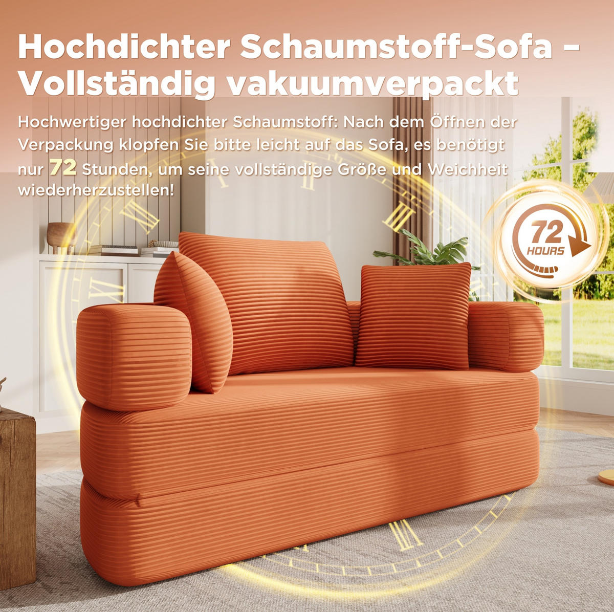 KLAPPSOFA Cord Samt-Optik 2-in-1 Sofa und Bett 173/176/40 cm Orange - Orange, Textil (176/40/173cm) - Redom
