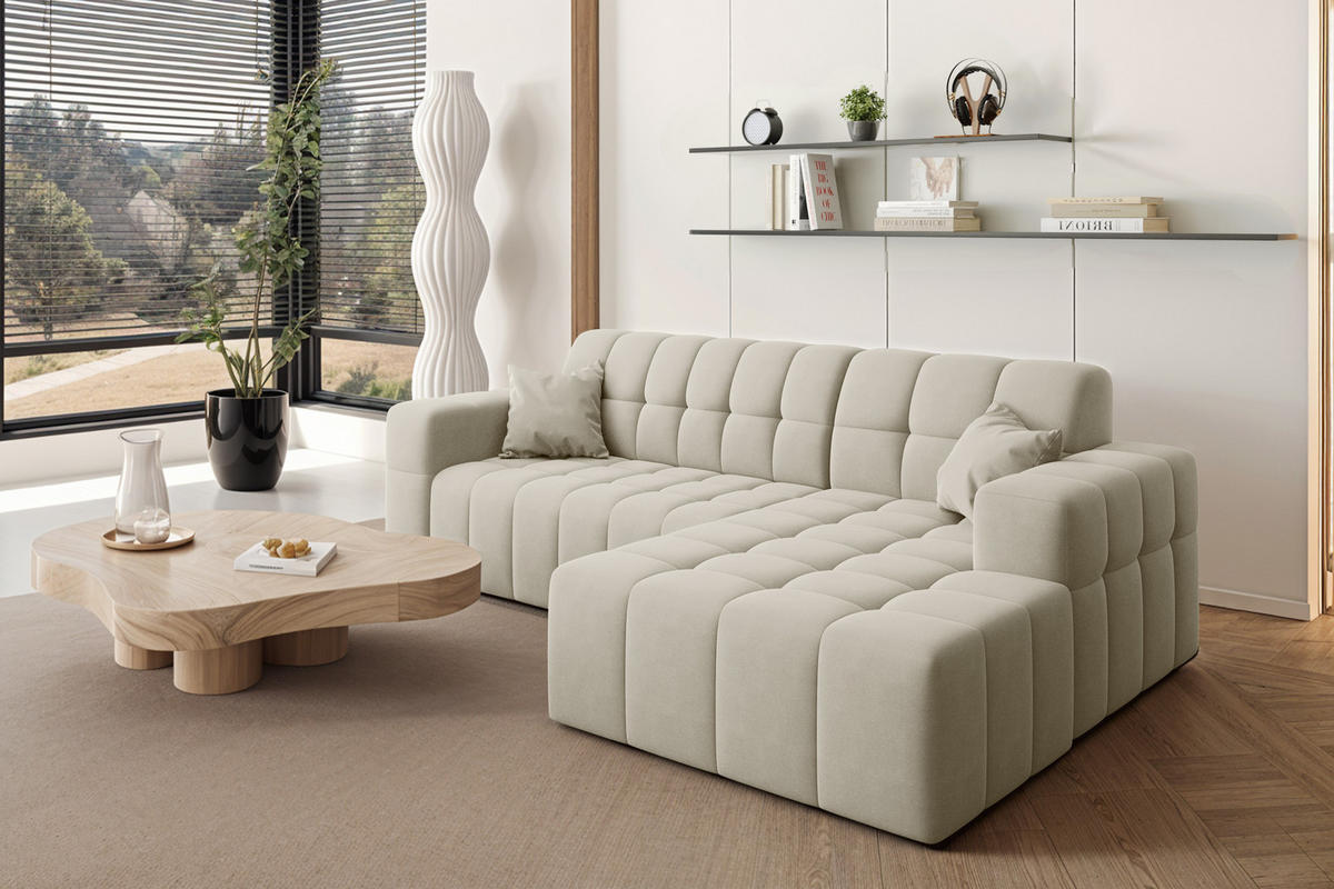 ECKSOFA L-förmiges Nimes Velours Stoff Ecru Rechts - Ecru, Holz/Kunststoff (265/168cm) - Kaiser Möbel