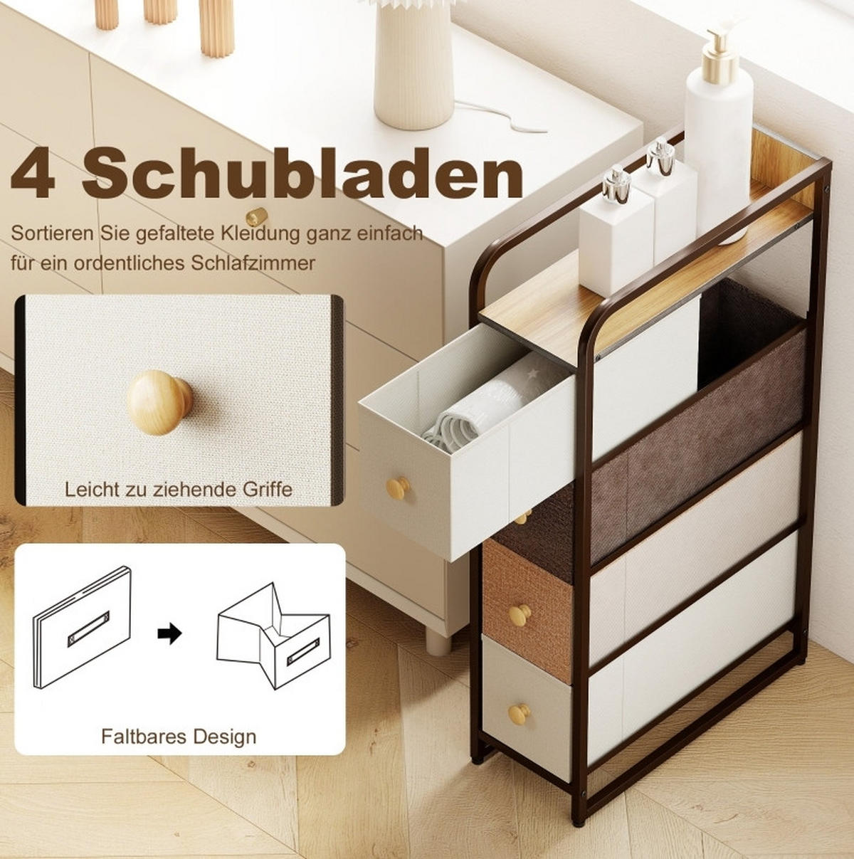 KOMMODE 20/47/84,5 cm aus Vliesstoff mit 4 Schubladen Mehrfarbig - Multicolor, Textil (20/84.5/47cm) - Modenvie