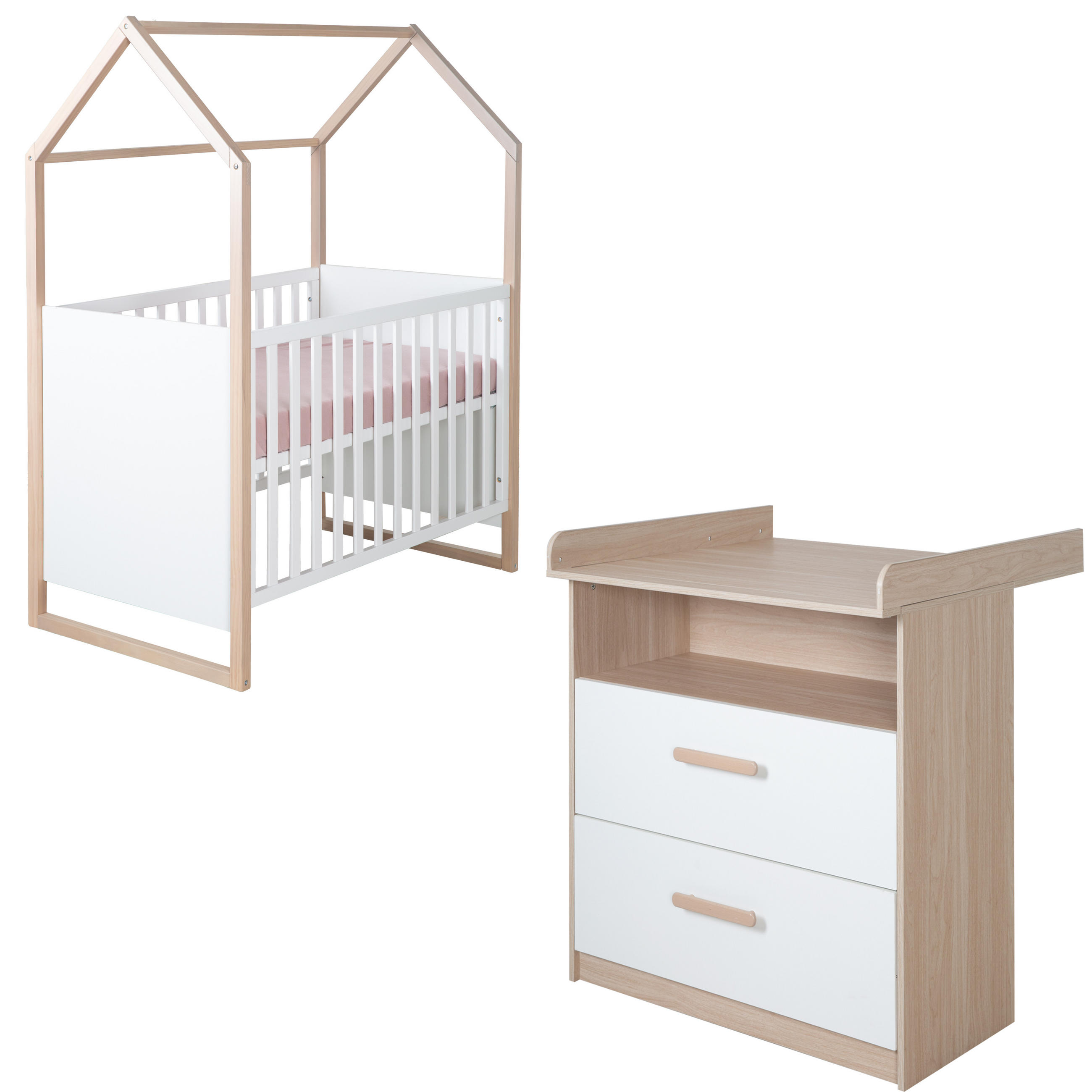 BABYMÖBEL SET Cabane 2-teilig - Eichefarben/Weiß, Holz/Holzwerkstoff (96/190/50cm) - Roba