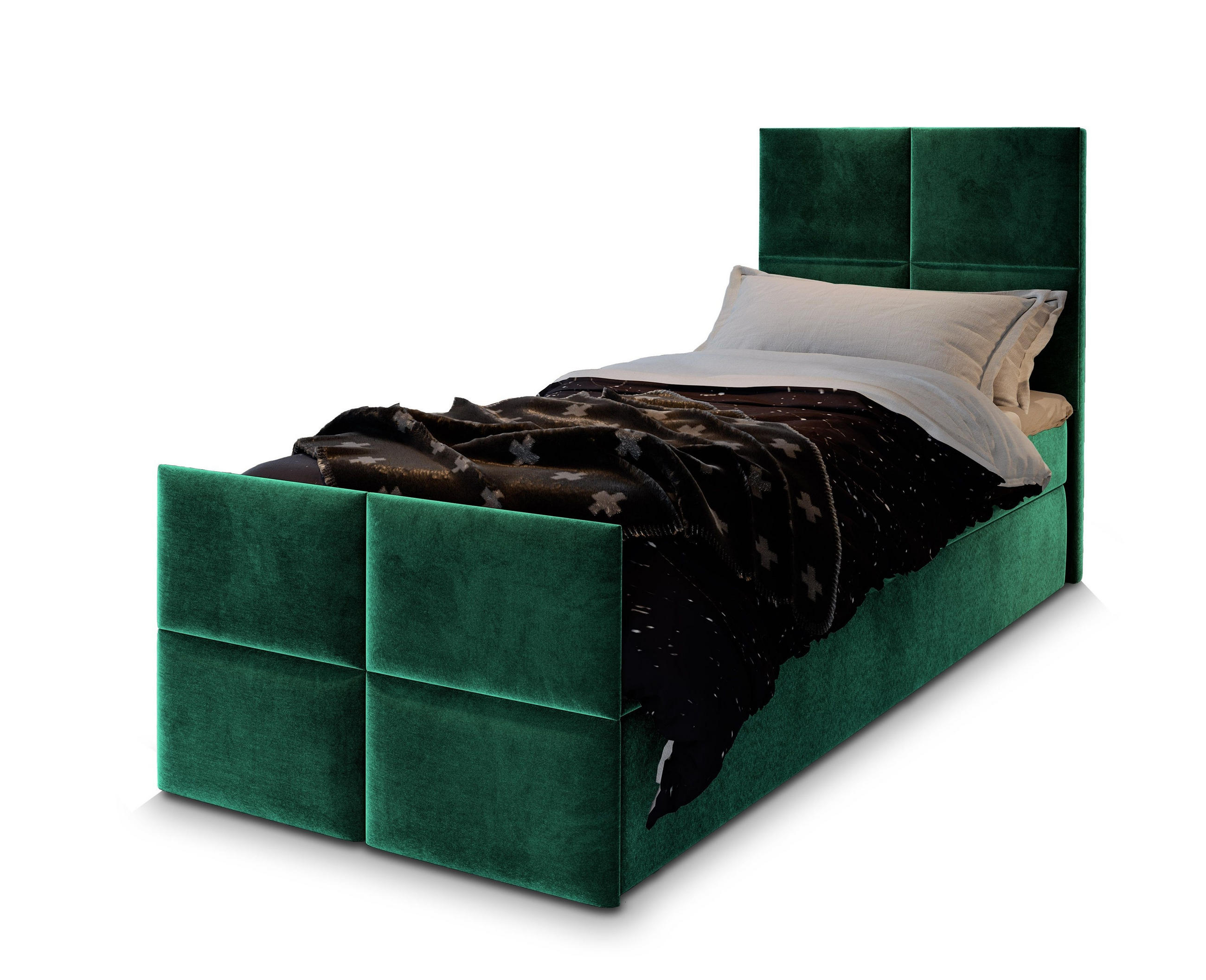 POSTEL BOXSPRING ARIEL 100x200 cm, s matrací a úložným prostorem, zelená barva - zelená barva, kompozitní dřevo/textil (100/200cm) - MASSENO