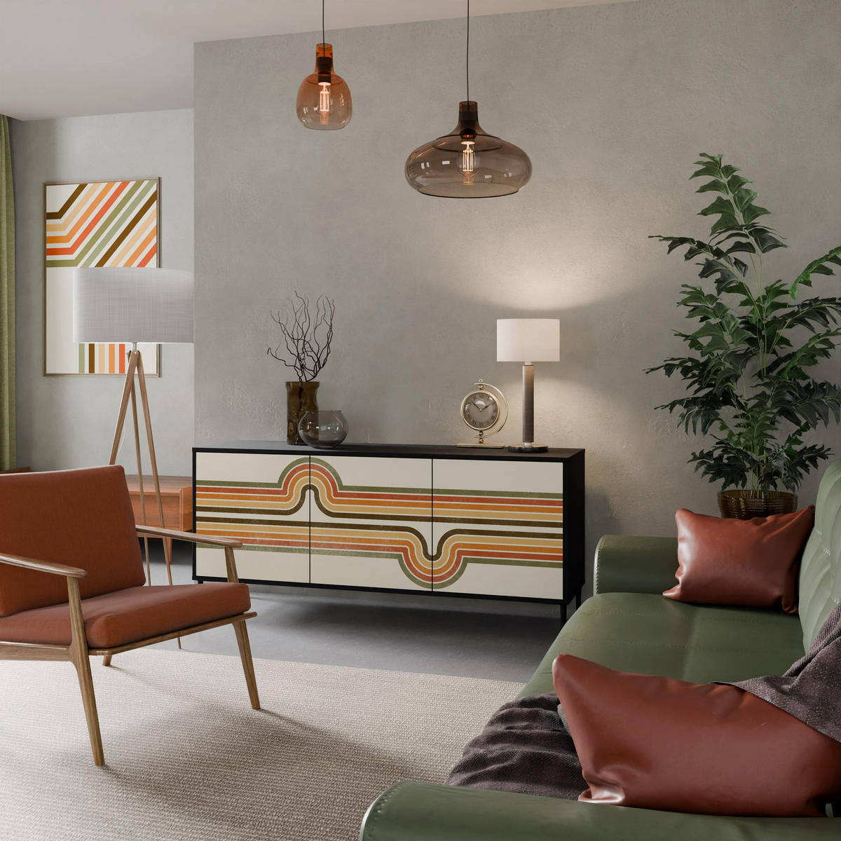 SIDEBOARD EXCEPTIONAL STREAM, Eicheneffekt, 164,5x42x77,5 cm, 3 Türen - Eichefarben/Buchefarben, Holzwerkstoff/Buchenholz (164.5/77.5/42cm) - SpaceRebels