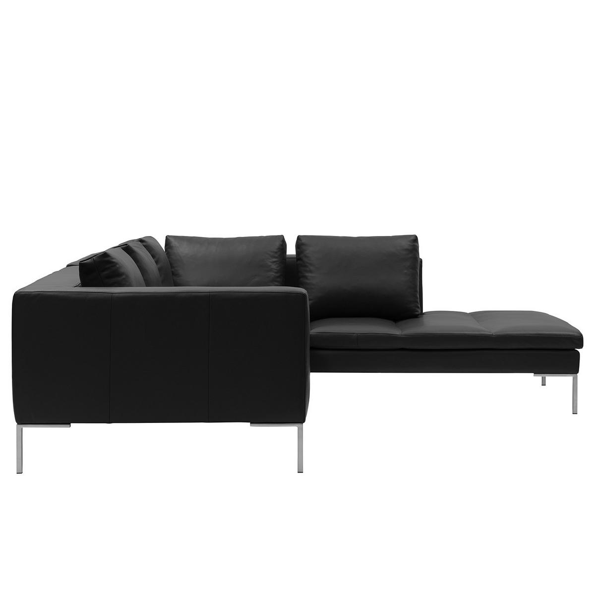 ECKSOFA mit Ottomane - Chromfarben/Schwarz, Leder/Metall (255/230cm) - home24