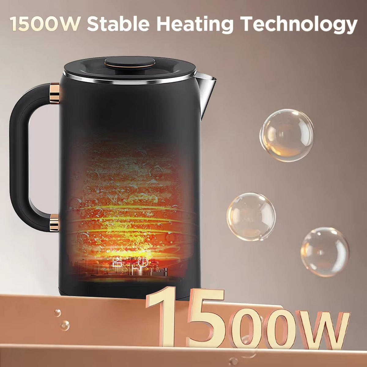 WASSERKOCHER 1,7L 1500W 5 Temperaturen Thermostat Isolierkanne - Schwarz, Metall (21.5/24.4/15.2cm) - Kaket