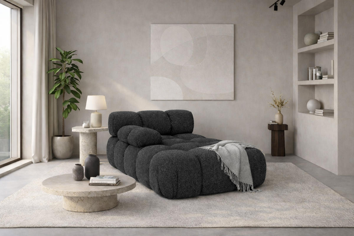CHAISELONGUE Modular, Bouclé-Stoff Abriamo, Graphit, Links, Selia - Graphitfarben, Holz (95/70/160cm) - Kaiser Möbel
