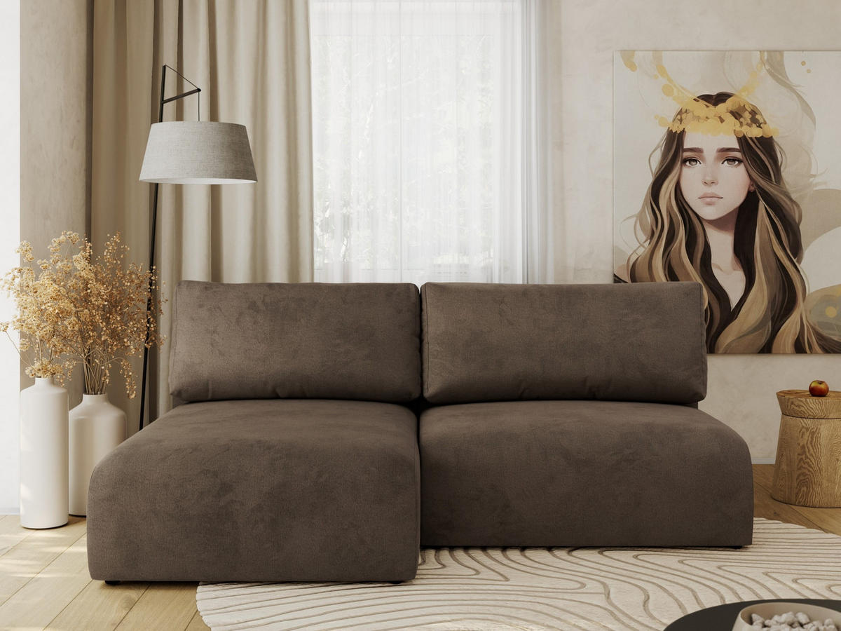 ECKSCHLAFSOFA VIVO L Braun Velvet - links - Schwarz/Braun, Kunststoff/Textil (223/150cm) - MKS