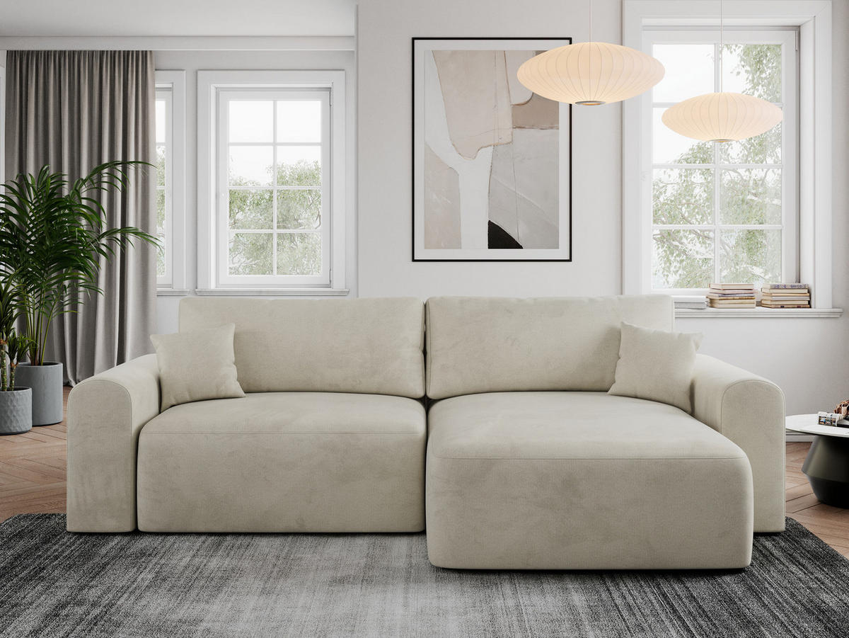 ECKSOFA NELSON Beige Velvet - Beige/Schwarz, Kunststoff/Textil (274/152cm) - MKS