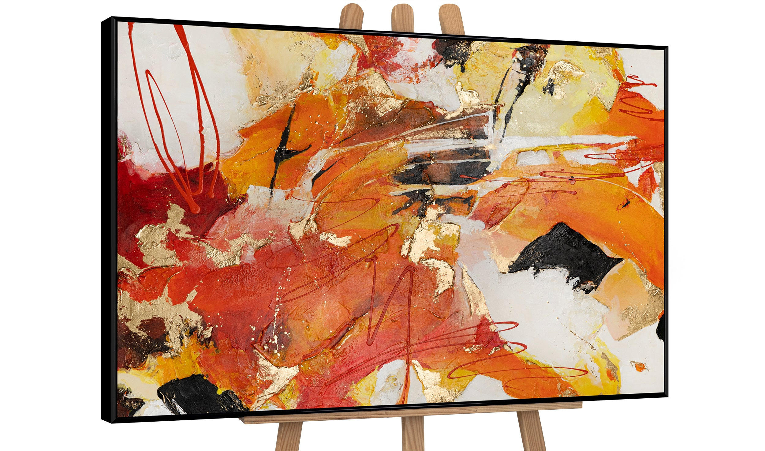 GEMÄLDE Orangene Explosion II Schattenfugenrahmen Schwarz 180x120 cm - Schwarz, Holz (180/120cm) - YS-art gallery