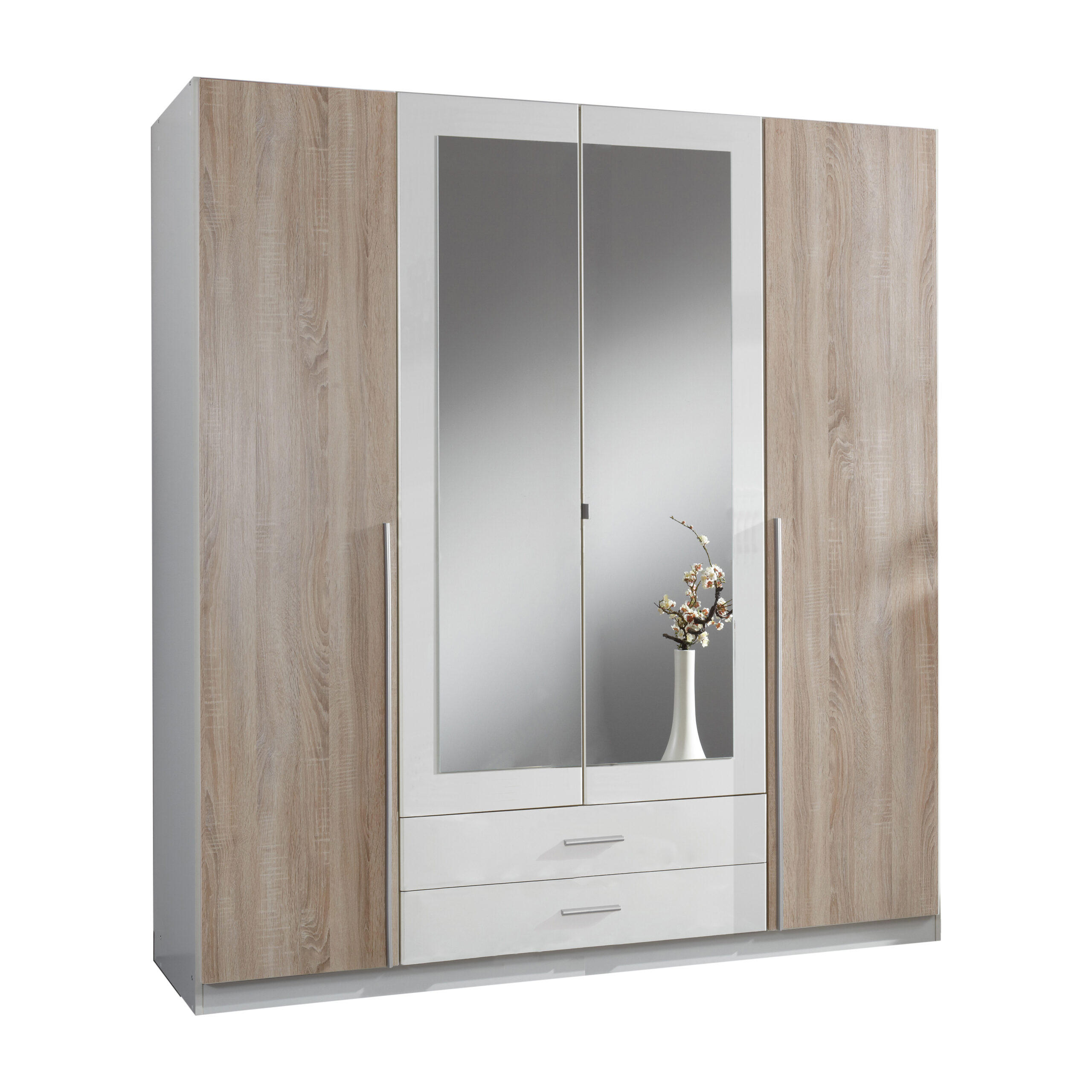 DREHTÜRENSCHRANK Skate Weiß mit Eiche Sägerau 179x197x58 cm BxHxT Kleiderschrank - Weiß, Holzwerkstoff (80/200/120cm)