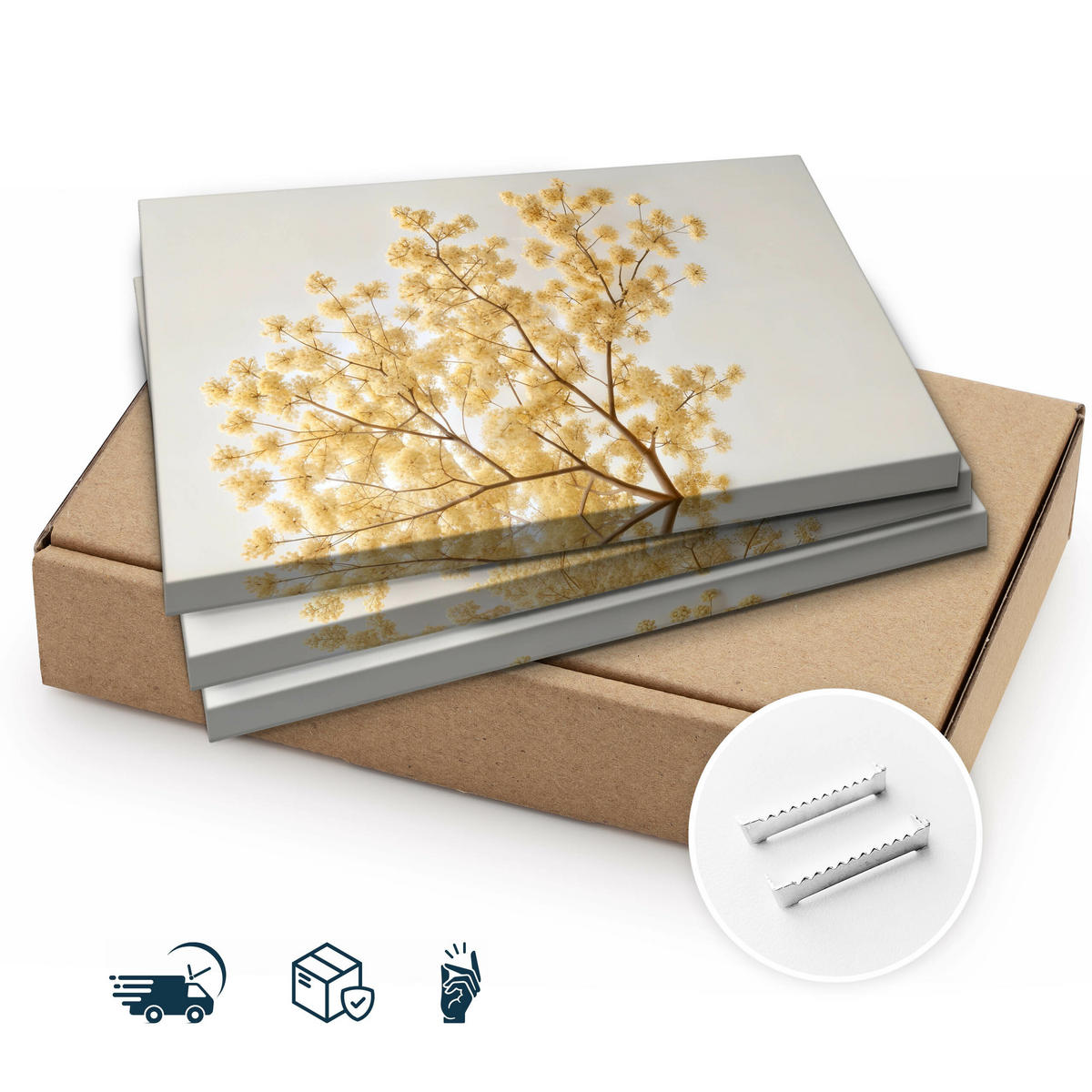 LEINWANDBILDER 3-es Set Abstrakte Baum - Beige/Weiß, Textil (90/40cm) - Muralo