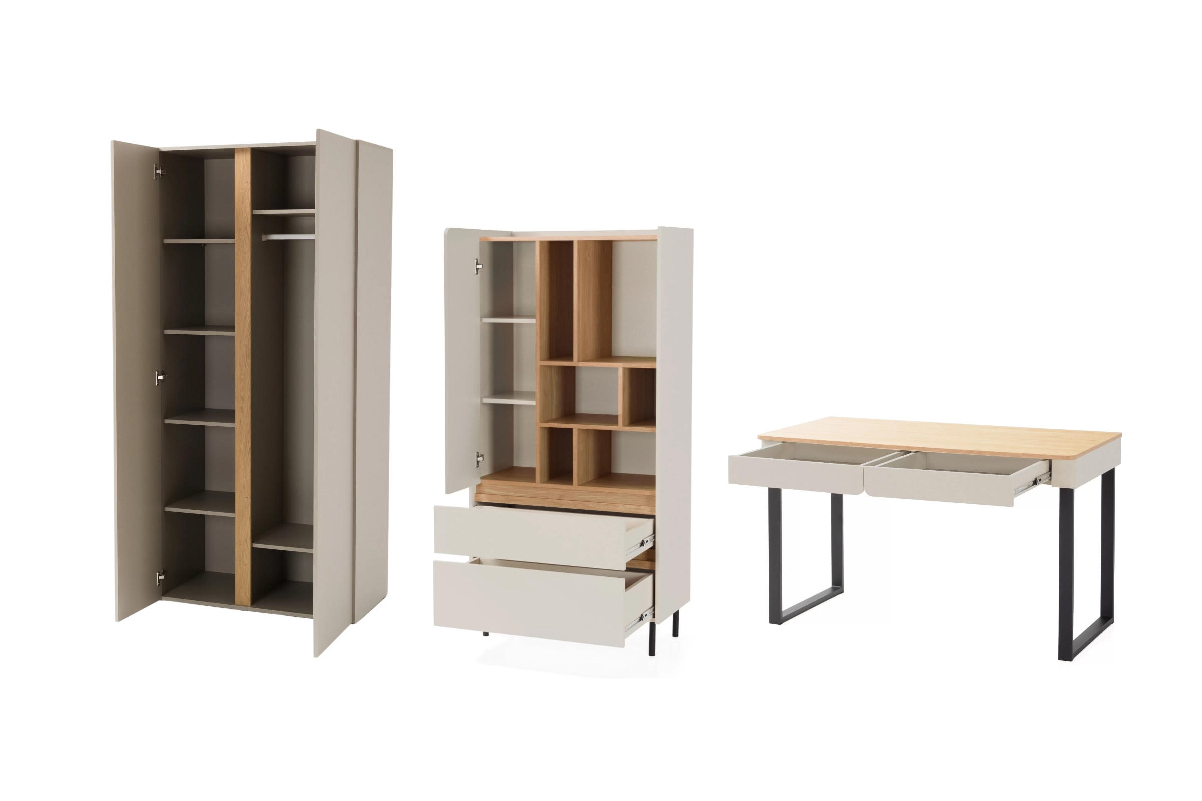 JUGENDZIMMER-SET LIBU B 3-teilig in Sandbeige / Geölte Eiche - Eichefarben/Beige, Holzwerkstoff (295/195/63cm) - Deine Möbel 24